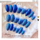 Bodiy Coffin Press on Nails Blue Ombre Long Fake Nails Ballerina Full cover Bling Falses Nails for Women and Girls (Pieces of 24) BODIY