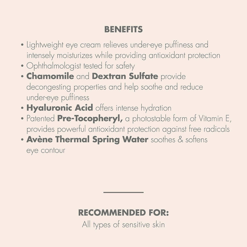 Eau Thermale Avene Soothing Eye Contour Cream, Fragrance Free, Eczema Prone, Sensitive Skin 0.33 Oz Eau Thermale Avène