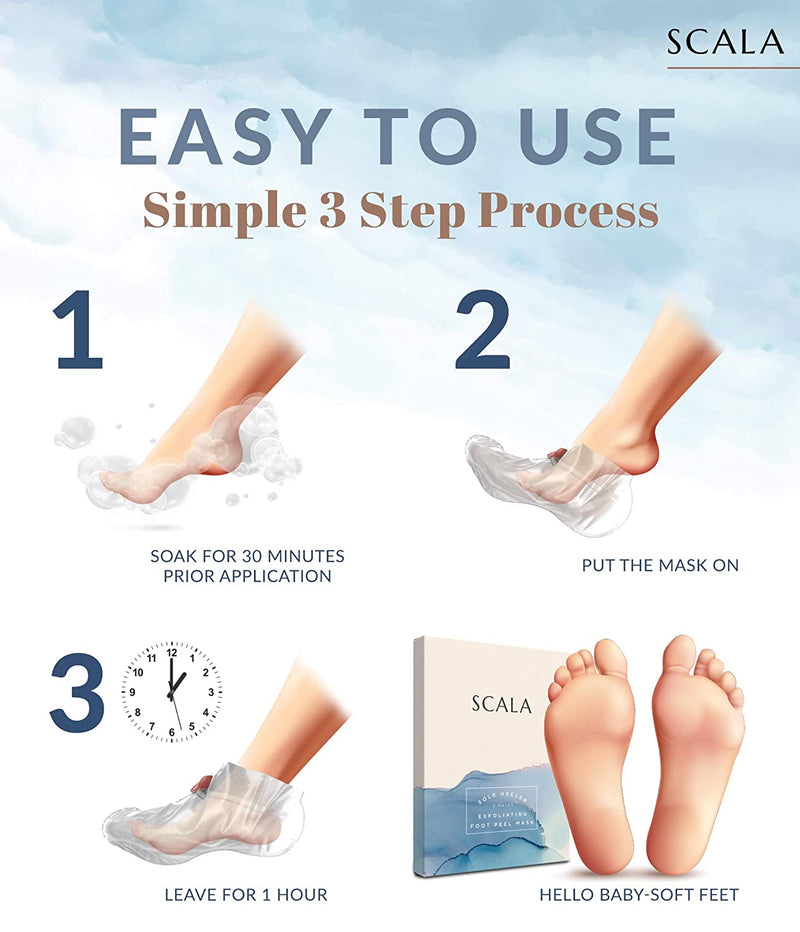 Foot Peel Exfoliating Mask (2 pack) - Deep Skin Exfoliation for Dry Cracked Feet, Calluses, and Rough Heels for Men & Women. Get Baby-Soft and Smooth Feet with Scala Foot Peel Mask Scala