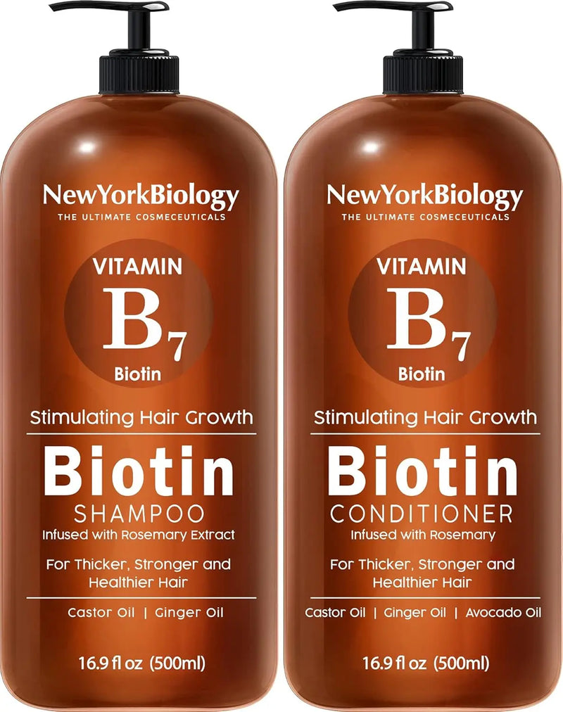 New York Biology Biotin Shampoo and Conditioner Set for Hair Growth and Thinning Hair - Thickening Formula for Hair Loss Treatment - For Men & Women - Anti Dandruff - 16.9 Fl Oz Infinity Warehouse