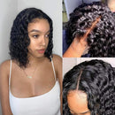 ISEE Short Bob Wigs 4x4 Lace Closures Human Hair Wigs Brazilian Curly Lace Front Wigs Pre Plucked Natural Black Color Curly Bob Wig Lace Front Wigs Middle Part Short Bob Wigs 12 Inches ISEE Store