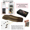 GOO GOO Halo Hair Extensions Human Hair Ombre Chocolate Brown to Honey Blonde 70g 14 Inch Hairpiece Natural Real Hair Extensions Flip in Hidden Crown Hair Extensions with Invisible Fish Line Straight GOO GOO Store
