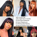 Straight Human Hair Wigs with Bangs Brazilian Virgin Straight Human Hair Wigs None Lace Front Wigs Human Hair 130% Density Glueless Machine Made Bob Wigs for Black Women Natural Color 22 Inch Beafay Hair