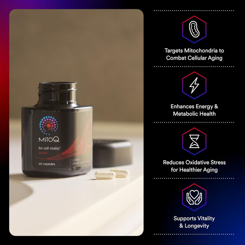 MitoQ Pure Advanced Mitochondria Supplement Superior Bioavailability to CoQ10 | Reduces Free Radical Damage for Healthy Aging, Metabolism, Heart Health, Energy, Strength & Mobility Infinity Warehouse
