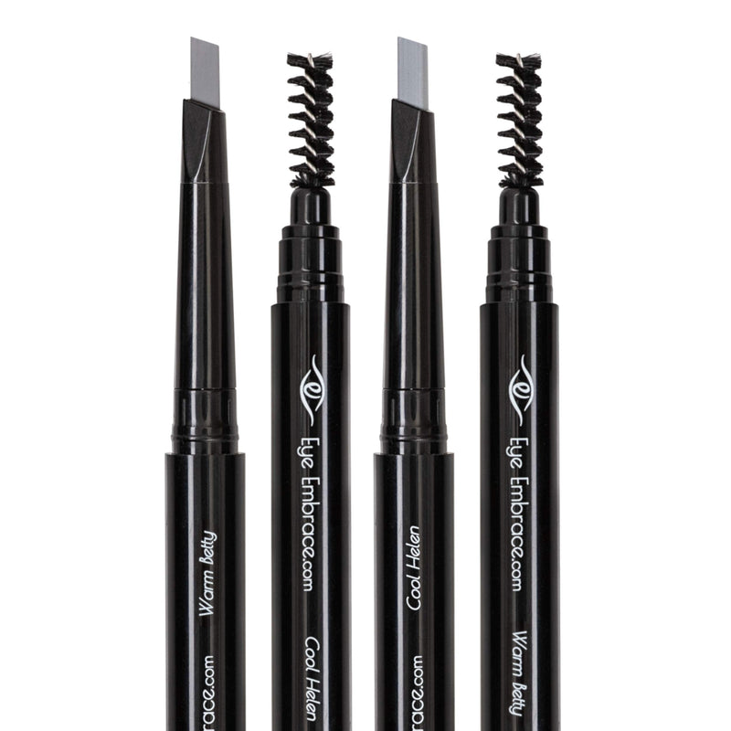 Eye Embrace Light Gray Eyebrow Pencils: Warm Betty & Cool Helen 2 Pack Bundle - Waterproof, Double-Ended Automatic Angled Tip & Spoolie Brush, Cruelty-Free Eye Embrace
