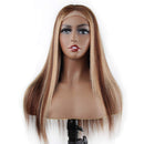 Highlight Colored 4x4 Lace Closure Human Hair Wigs 18 Inch 4/27 Ombre Brown Honey Blonde Brazilian 180% Density Straight Lace Front Wigs Human Hair Pre Plucked with Baby Hair for Black Women V SHOW
