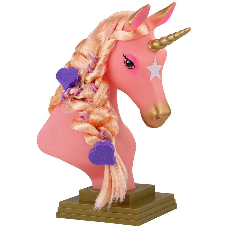 Breyer Horses Mane Beauty Unicorn Styling Head | Stardust | Pink Extra-Long Silky No Tangle Mane | 10" x 4.25" x 4.25" | Styling Book, Brush, Hair Coils, Clips, Elastics | Unicorn Toy | Model