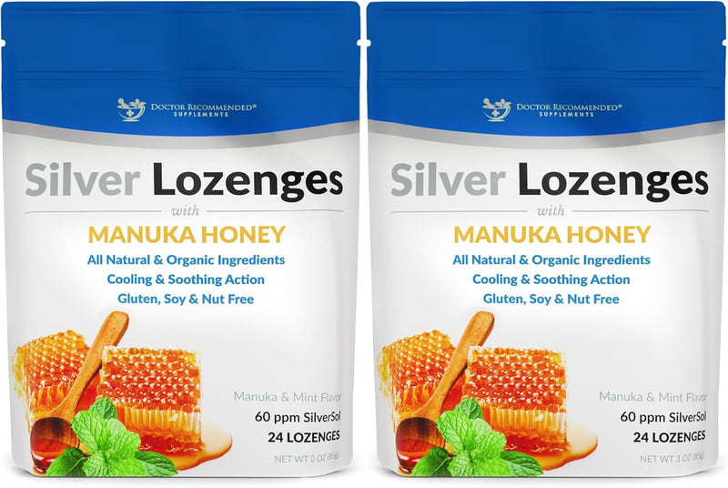 Silver Lozenges with Organic Manuka Honey and Vitamin C - All-Natural Nano Silver 45-50mcg of 60 PPM Colloidal Silver Mineral Drops to Support Immune System, Soothe, Cool Cough & Throat, 24-Lozenges Infinity Warehouse