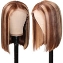 UNice Highlight Ombre 13x4 Lace Front Short Bob Wigs Human Hair for Black Women, 150% Density, Brazilian Remy Hair Brown Blonde Straight Lace Frontal Wig Pre Plucked with Baby Hair (10 inch) UNICE Store