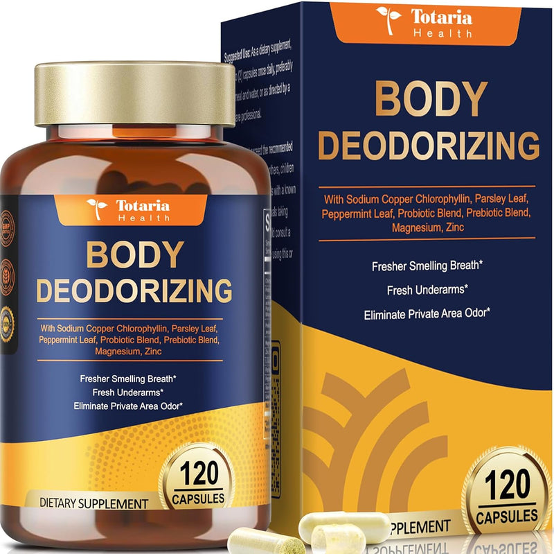 Chlorophyll Body Deodorizing Supplement with Probiotic & Prebiotic, Magnesium, Zinc, L-Glutamine Deodorant Supplements for Women & Men, 120 Count Infinity Warehouse