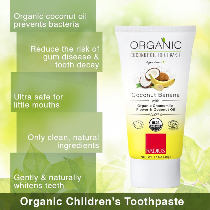 RADIUS USDA Kids Organic Toothpaste, Coconut Banana, 3 Oz (Pack of 1) RADIUS