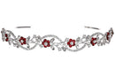 Bridal Flower Rhinestones Crystal Wedding Headband Tiara (Red Crystals Silver Plated) SAMKY