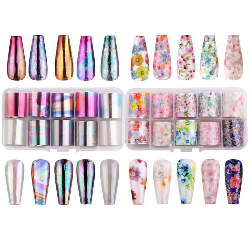 Makartt Nail Foil Nail Art Foil Glue Gel with Rose Flowers Metal Foil Stickers Set Nail Prints Transfer Tips Foil Kit Nail Art Accessories Manicure DIY 15ML 20PCS (2.5cm100cm) Nail Lamp Required Makartt