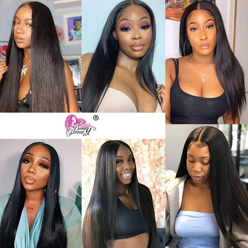 Beauty Forever T-Part Lace Front Wig Brazilian Virgin Human Hair Wig，Hand Tied Pre-plucked Straight T-Shape Lace Part Wig 150% Density Natural Color Middle Part Beauty Forever Store