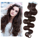 Wavy Tape in Hair Extensions 100% Human Hair Body Wave 20 inch Dark Brown Long Soft Remy Hair Skin Weft Seamless Invisible Double Side Tape 20pcs/50g