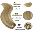 GOO GOO 7pcs 120g 22 Inch Human Hair Extensions Clip in Highlighted Blonde Light Blonde Mixed Golden Blonde Hair Extensions Clip in Remy Thick Hair Real Straight Natural Hair Extensions GOO GOO