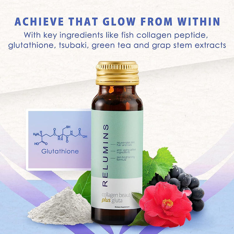 Relumins Advance Rejuvenating Collagen Beauty Drink with Glutathione, Hyaluronic, CoQ10, EGCG, Resveratrol & More - Fight Signs of Aging with All-Natural Ingredients - Apple Flavor- Ten 50mL Drinks Infinity Warehouse