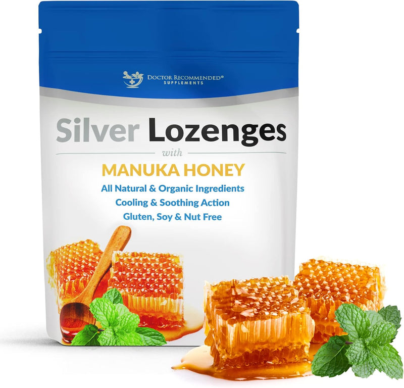 Silver Lozenges with Organic Manuka Honey and Vitamin C - All-Natural Nano Silver 45-50mcg of 60 PPM Colloidal Silver Mineral Drops to Support Immune System, Soothe, Cool Cough & Throat, 24-Lozenges Infinity Warehouse