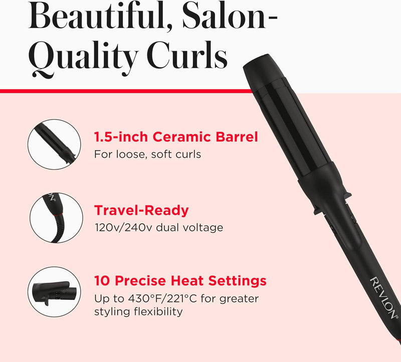 REVLON SmoothStay Coconut Oil Infused Hair Curling Iron - Barrel Curling Iron 1 ½ Inch for Loose Curls, Shinier, Visibly Smoother Hair (1 ½ in) Infinity Warehouse