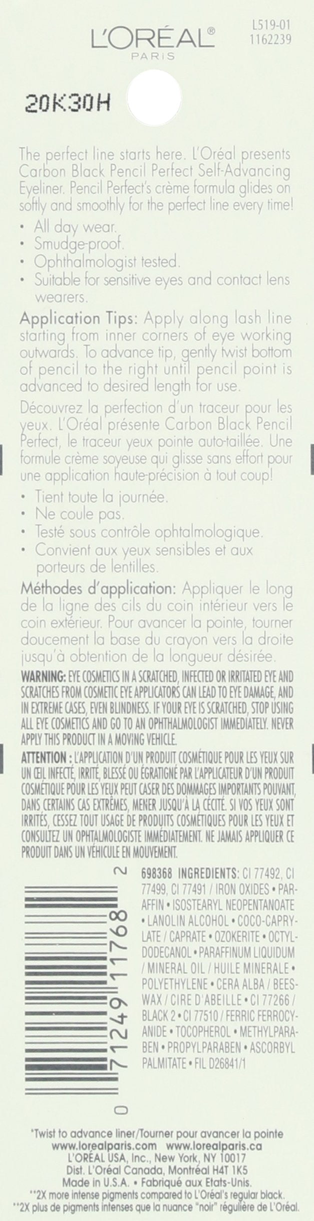 L'Oreal Paris Pencil Perfect Self-Advancing Eyeliner, Carbon Black, 0.01 fl; oz. L'Oreal Paris