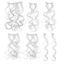SWACC 7 Pcs Full Head Party Highlights Clip on in Hair Extensions Colored Hair Streak Synthetic Hairpieces (20-Inch Curly, Silver) SWACC