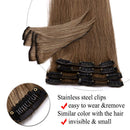Benehair Clip in Remy Hair Extensions Human Hair Light Brown for Women 16 inch Seamless Clip on Real Hair Skin Weft Clip ins Thin 8pcs Standard Weft Long Straight Hairpieces for Full Head