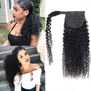 Seelaak 16 Inches Curly Hairpiece Wrap Around Ponytail Hair Piece with Clips Human Hair Ponytail Extensions 101g/set Magic Paste Binding Pony Tail Hairpiece for Black Women seelaak