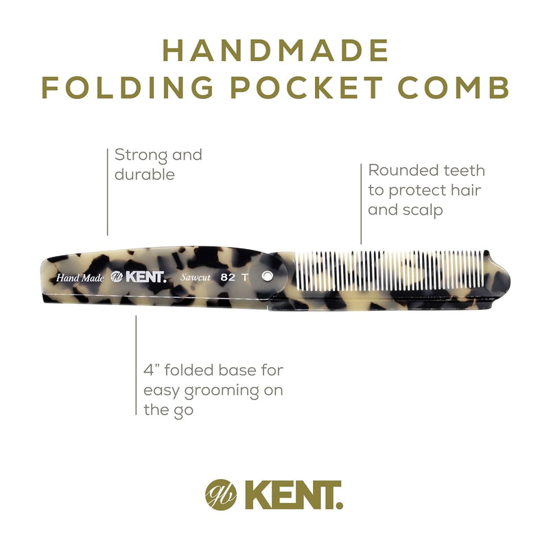 Kent 82T Handmade Folding Pocket Comb for Men, Fine Tooth Hair Comb Straightener for Everyday Grooming Styling Hair, Beard or Mustache, Use Dry or with Balms, Saw Cut Hand Polished, Made in England Infinity Warehouse