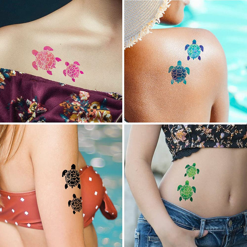 WIRESTER Temporary Tattoo Stickers for Girls Boys Kids Adults, Fake Tattoos on Face Hand Neck Wrist Party Favor Body Art, Tattoo Sheet 6 x 7.87 inch - Turtle Designs (Blue, Pink, Purple, Green, Black) WIRESTER