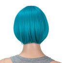 SWACC 10 Inch Short Straight Bob Wig with Bangs Synthetic Colorful Cosplay Daily Party Flapper Wig for Women and Kids with Wig Cap (Teal Blue) SWACC