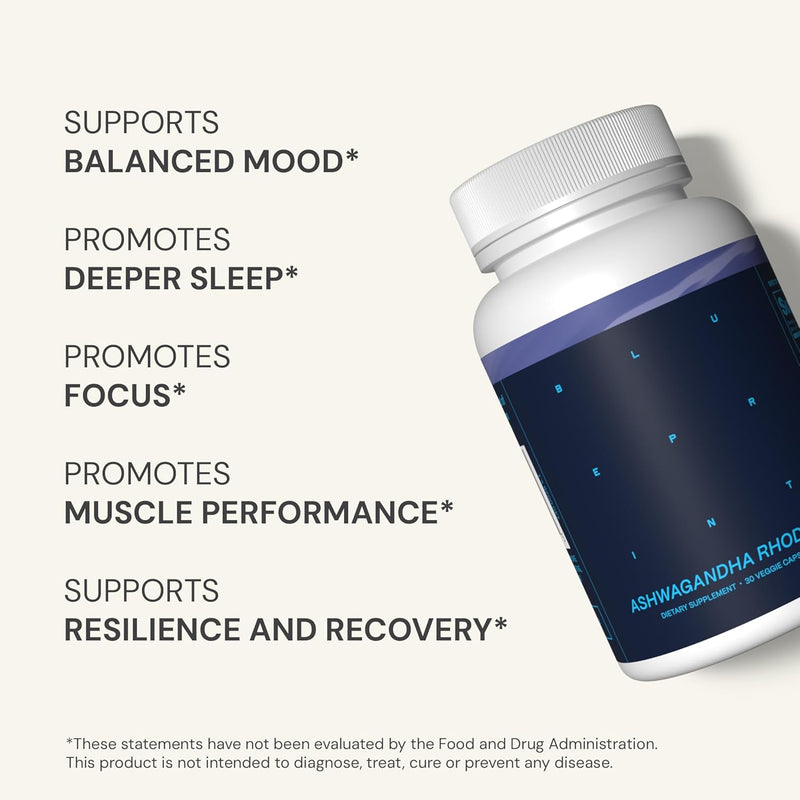 Blueprint Bryan Johnson Ashwagandha & Rhodiola Supplement – 120mg Ashwagandha + Rhodiola Root – Daily Adaptogen Capsules for Stress Support, Mood Balance, Energy & Focus – 30 Vegan Capsules Infinity Warehouse