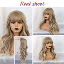 24"Women Synthetic Wigs Long Wavy Blond with Fluffy Air Bangs Light Esmee Store