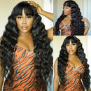 Loose Deep Human Hair Wigs with Bangs Brazilian Virgin Loose Deep Human Hair Wigs None Lace Front Wigs Human Hair 130% Density Glueless Machine Made Bob Wigs for Black Women Natural Color 22 Inch Beafay Hair