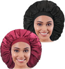 2PCS Large Satin Bonnet,Silk Bonnet With Elastic Soft Band, Big Bonnet For Women Hair Care,Jumbo Bonnet For all Long Hair CACASO