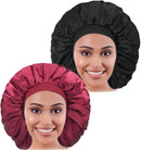2PCS Large Satin Bonnet,Silk Bonnet With Elastic Soft Band, Big Bonnet For Women Hair Care,Jumbo Bonnet For all Long Hair CACASO