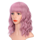 ENTRANCED STYLES Pink Wig with Bangs，Short Wavy Bob Wigs for Women Shoulder Length Colored Wigs Heat Resistant Synthetic Wig Daily Party Cosplay Wig 14 inch ENTRANCED STYLES