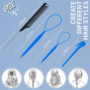 Hair Tail Tools, TsMADDTs 4Pack Hair Loop Tool Set with 2Pcs French Braid Tool Loop 1Pcs Elastic Hair Rubber Bands Remover Cutter 1Pcs Rat Tail Comb Metal Pin Tail Braiding Comb for Hair Styling, Blue TsMADDTs Store