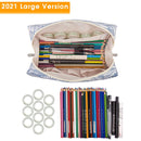 Large Makeup Bag Zipper Pouch Travel Cosmetic Organizer for Women and Girls (Large, Blue Leaf) Narwey Store