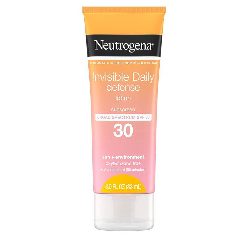 Neutrogena Invisible Daily Defense Sunscreen Lotion, Broad Spectrum SPF 30, Oxybenzone-Free & Water-Resistant, Sun & Environmental Aggressor Protection, Antioxidant Complex, 3.0 fl. oz Neutrogena