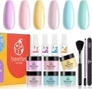 Beetles Pastel Dip Powder Nail Kit Starter - Spring Summer 6 Colors Nail Dipping Powder Set for DIY Salon Nail Art Manicure with Base Top Coat Activator Brush Saver Gifts for Women, 0.6 fl.Oz/Each beetles Gel Polish