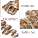 Wavy Rooted Tape in Hair Extensions 100g 40pcs 100% Human Hair Body Wave 18 inch Highlighted Ash Blonde & Bleach Blonde Long Soft Remy Hair Skin Weft Seamless Invisible Double Side Tape