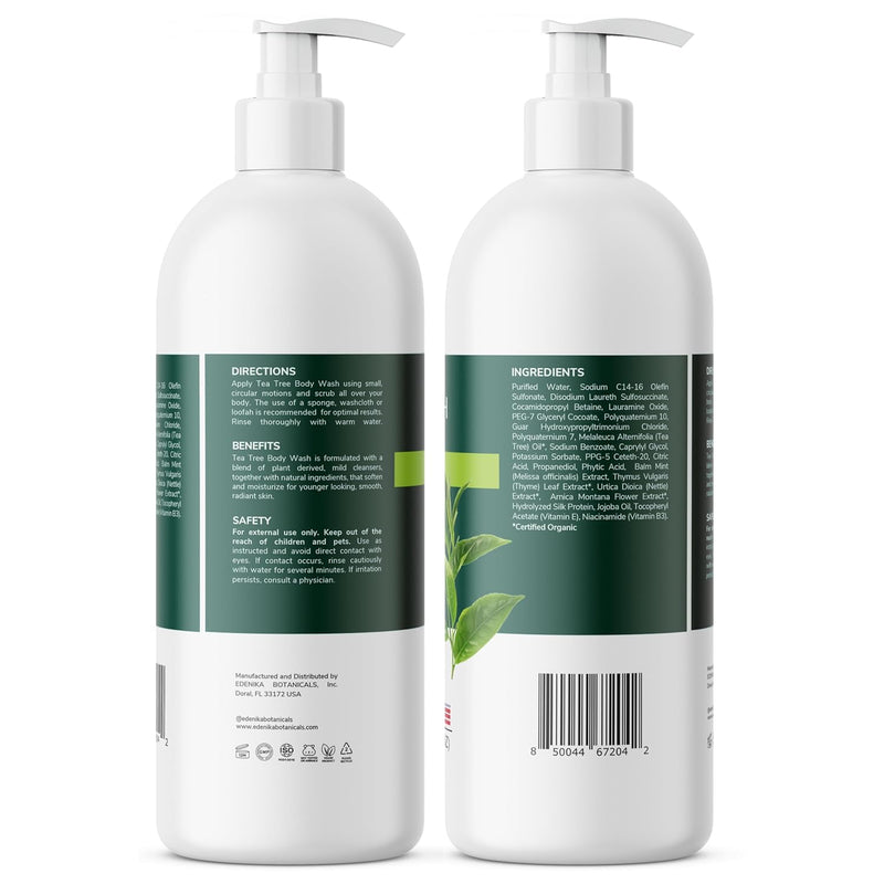 Tea Tree Oil Body Wash, Cleanses & Relieves Itchy Skin, Soothes Jock Itch, Acne & Ringworm, Shower Gel for Dry and Sensitive Skin, Women & Men, Organic & Natural, 16 fl oz, 2-Pack Infinity Warehouse