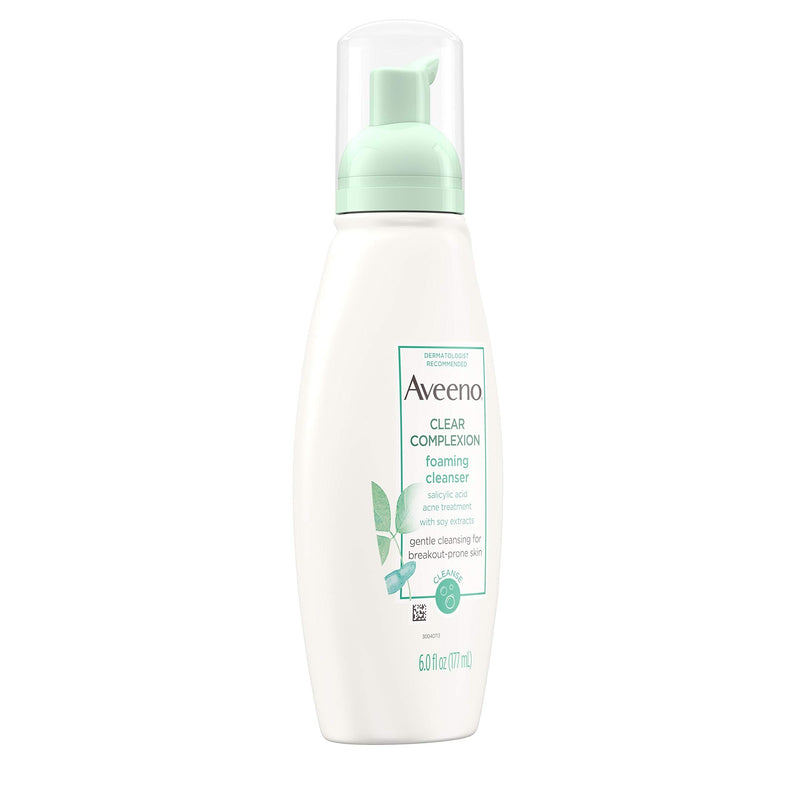 Aveeno Clear Complexion Foaming Oil-Free Facial Cleanser with Salicylic Acid Acne Medication for Breakout-Prone Skin & Soy Extracts, Hypoallergenic & Non-Comedogenic, 6 Fl Oz, Pack of 3 Aveeno