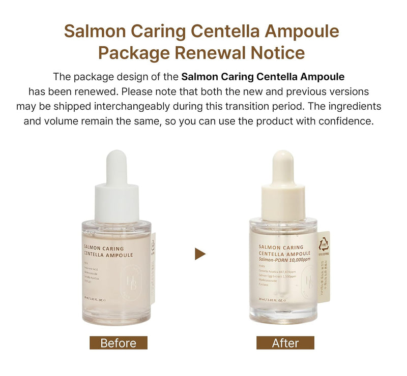 Salmon Caring Centella Ampoule - Salmon PDRN, Salmon Egg Extract, Centella, Madecassoside, Calming, Soothing, Restore and Rejuvenate, Sensitive Skin, Korean Skincare Infinity Warehouse