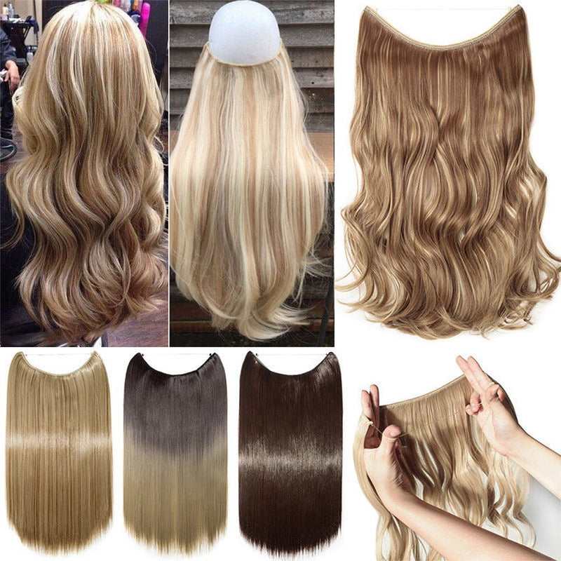 Miracle Translucent Invisible Wire Fish Line on Clip in Hair Extensions 20-24 Inch Straight Wavy Curly Synthetic Hairpieces 20 Inch Straight Dark Brown Benehair