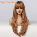 Honygebia Honey Blonde Ombre Wig - Long Auburn Wigs with Curtain Bangs for Women, Straight Layered Dark Roots Hair, Natural Synthetic Heat Resistant Wigs for Everyday Honygebia