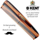 Kent R7T Small Fine/Wide Tooth Comb, Double Tooth Hair Pocket Comb for Hair, Beard and Mustache, Coarse/Fine Hair Grooming Comb for Men, Women and Kids. Saw Cut Hand Polished. Handmade in England KENT