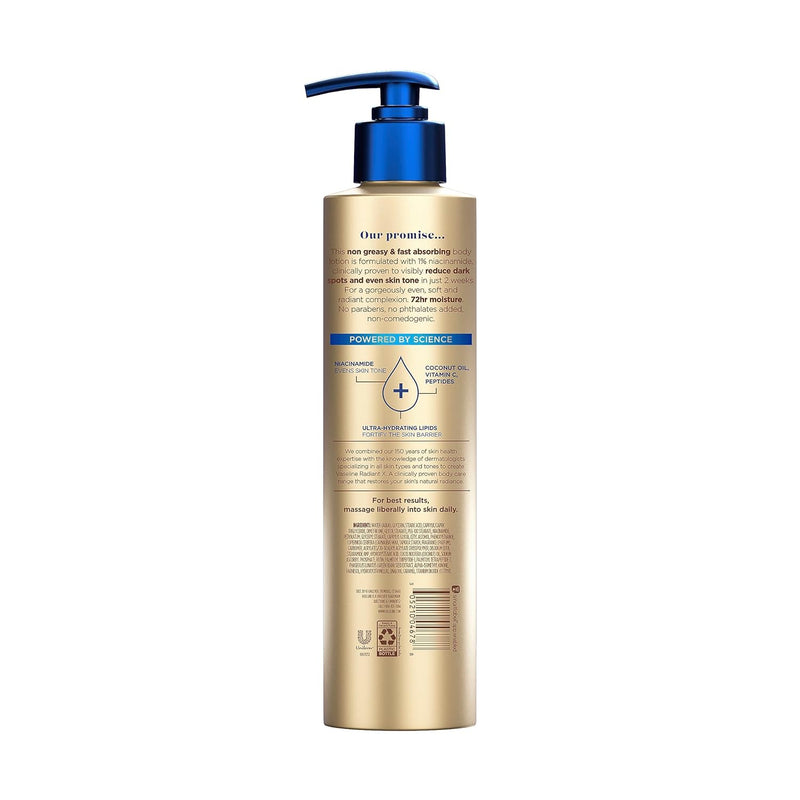 Vaseline Radiant X Even Tone Nourishing Body Lotion With 1% Niacinamide, Coconut Oil, Vitamin C, & Peptides 11 oz Infinity Warehouse