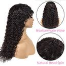 Water wave Human Hair Wigs with Bangs None Lace Front Wigs Human Hair for Black Women 150% Density Machine Made Brazilian Unprocessed Virgin Hair Wigs Natural Color (26 inch). Borchan