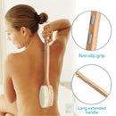 Metene Bamboo Body Brush with Stiff and Soft Natural Bristles, Back Scrubber for Shower with Long Handle, Dual-sided Brush Head for Wet or Dry Brushing, Exfoliating Skin and Clean the Body Easily Metene
